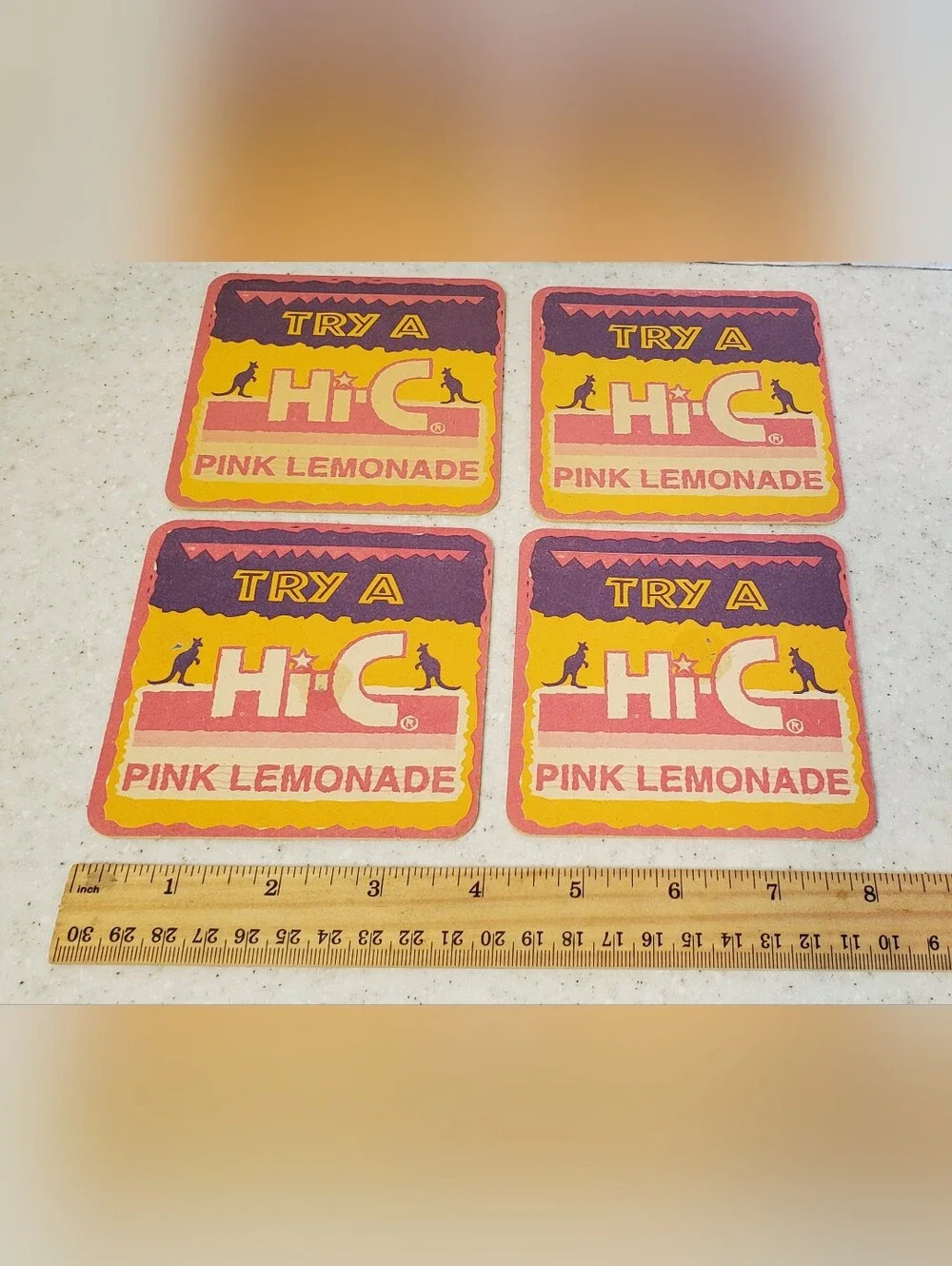 Vintage Coca-Cola Bottoms Up Mate Hi-C Pink Lemonade Coaster Set 4 Australia 4